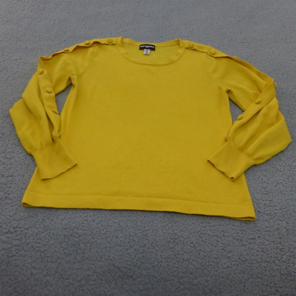 Karl Lagerfeld Top Womens Medium Knit Yellow Long Sleeve Blouse